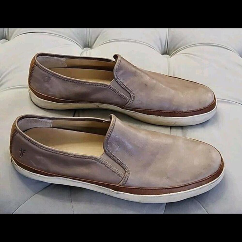 Frye Gavin Slip On 81239 Gray Brown Leather Loafers Sneakers Mens Shoes Size 12